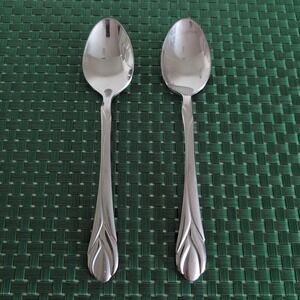 Hampton Silversmiths LILY FROSTED Teaspoons Lot Set of 2 Stainless Satin Vtg